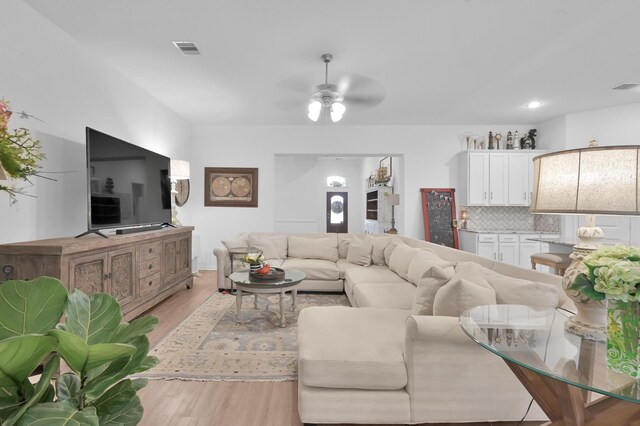 16220 Fayette St, Conroe, TX 77303 - living area featuring light wood-style floors and a ceiling fan