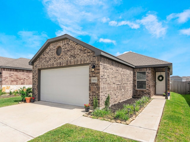 14942 Dane Ct, Conroe, TX 77316 - view of front facade featuring brick siding, an attached garage, driveway, and a shingled roof