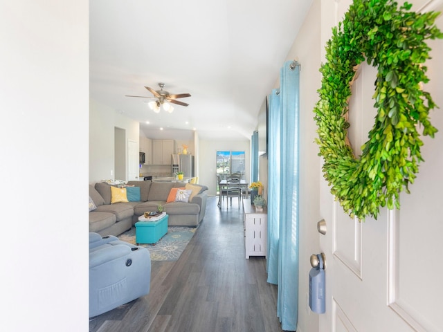 14942 Dane Ct, Conroe, TX 77316 - living room featuring wood finished floors and a ceiling fan