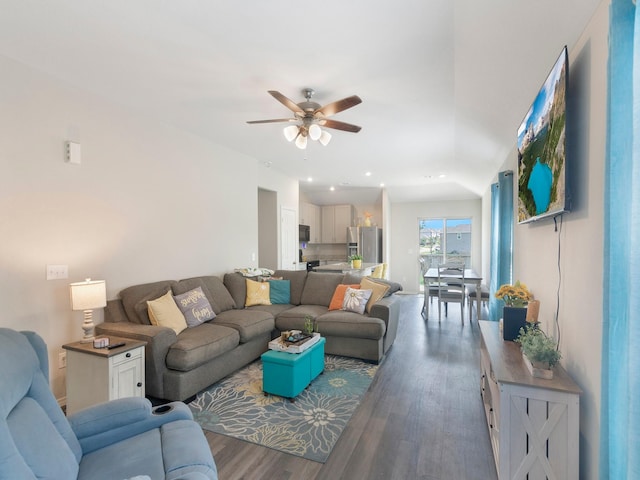 14942 Dane Ct, Conroe, TX 77316 - living room featuring a ceiling fan, wood finished floors, and recessed lighting