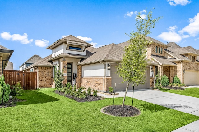 4138 Watson Dr, Rosharon, TX 77583 - view of front facade with brick siding, concrete driveway, roof with shingles, a garage, and stucco siding