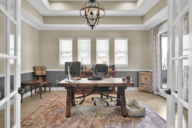 116 Owen Ridge Dr, Conroe, TX 77384 - office area with light tile patterned flooring, french doors, and healthy amount of natural light