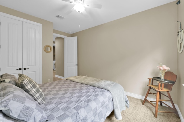 116 Owen Ridge Dr, Conroe, TX 77384 - carpeted bedroom featuring a closet, baseboards, and ceiling fan