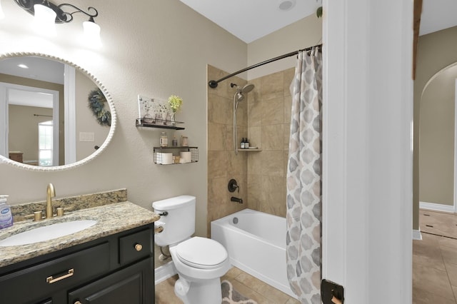 116 Owen Ridge Dr, Conroe, TX 77384 - full bathroom featuring vanity, tile patterned flooring, shower / bath combo, toilet, and baseboards