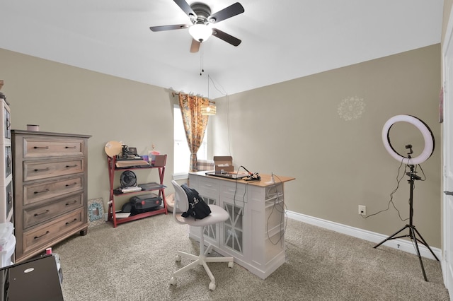 116 Owen Ridge Dr, Conroe, TX 77384 - home office featuring carpet flooring, ceiling fan, and baseboards