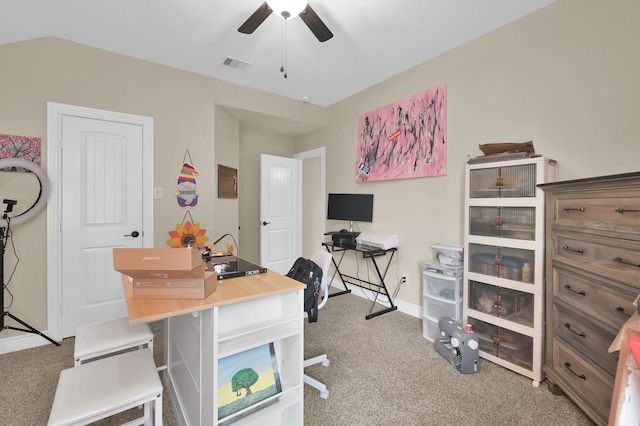 116 Owen Ridge Dr, Conroe, TX 77384 - office area with ceiling fan, light carpet, and baseboards