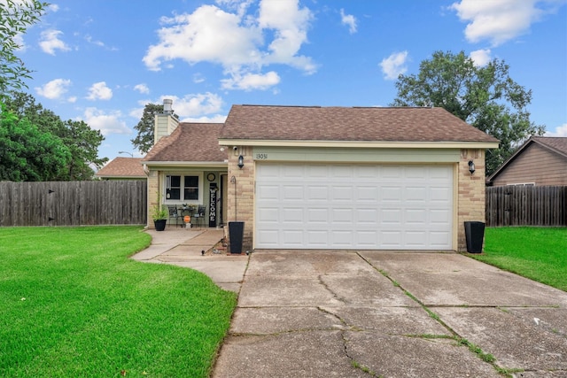 13031 Crystal Cove Dr, Houston, TX 77044 - view of front of property featuring driveway, a chimney, brick siding, a shingled roof, and an attached garage