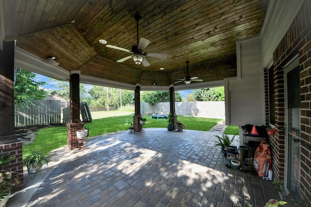23227 Diamond Knoll Ct, Katy, TX 77494 - fenced backyard featuring a patio area and a ceiling fan