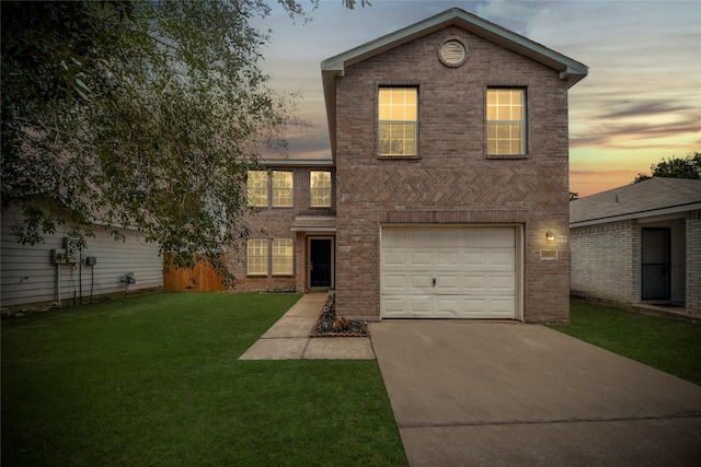 22815 Sherioaks Ln, Spring, TX 77389 - traditional-style house with a garage, concrete driveway, a front lawn, and brick siding