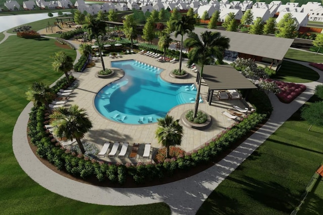 6911 Harvest Colony Ln, Richmond, TX 77469 - community pool featuring a residential view and a yard