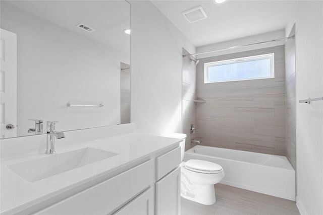 2008 Sugarberry Gully Ln, Conroe, TX 77301 - full bath featuring vanity, toilet, bathing tub / shower combination, and recessed lighting