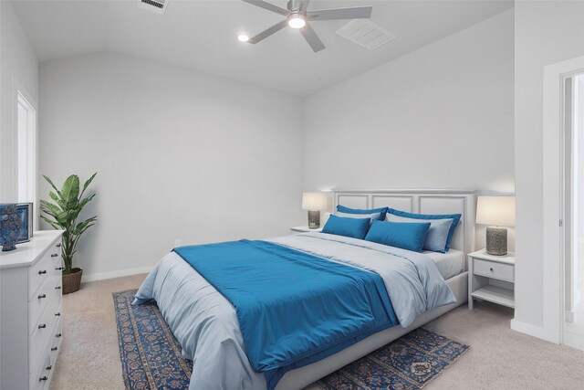 2008 Sugarberry Gully Ln, Conroe, TX 77301 - bedroom with light carpet, baseboards, ceiling fan, and lofted ceiling