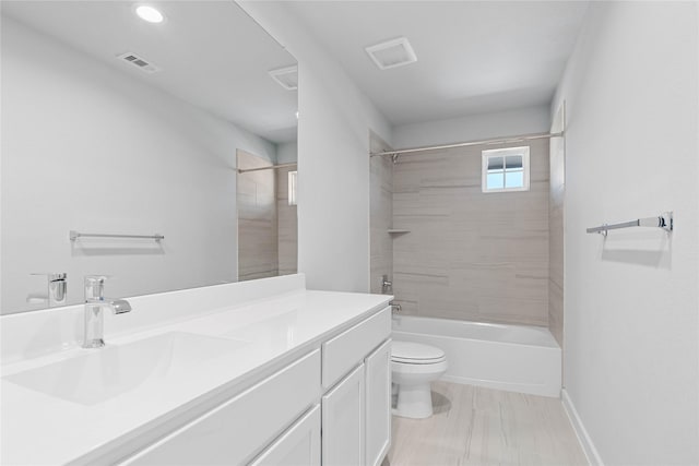 2008 Sugarberry Gully Ln, Conroe, TX 77301 - bathroom with toilet, vanity,  shower combination, baseboards, and recessed lighting