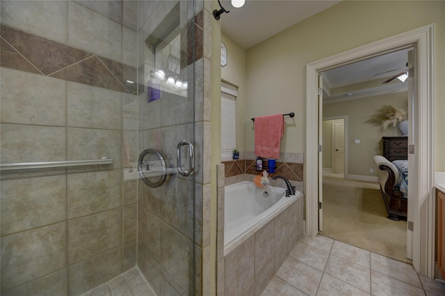 3077 Dees Cir, Sealy, TX 77474 - ensuite bathroom with a bath, a shower stall, tile patterned flooring, and vanity