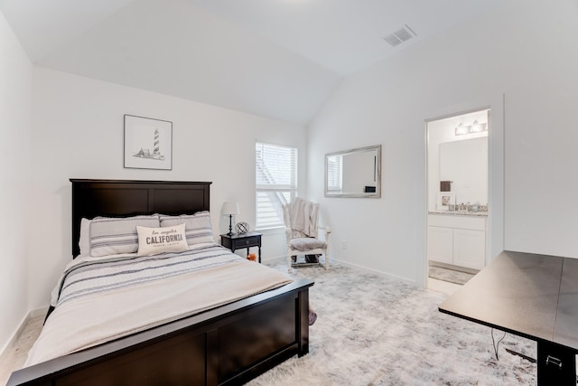 4222 Ana Ridge Ln, Fulshear, TX 77441 - carpeted bedroom featuring lofted ceiling, baseboards, and connected bathroom