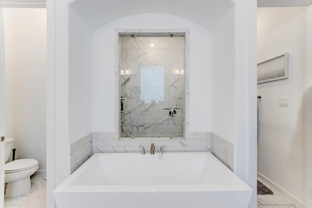 4222 Ana Ridge Ln, Fulshear, TX 77441 - full bath with a freestanding bath, marble finish flooring, and toilet