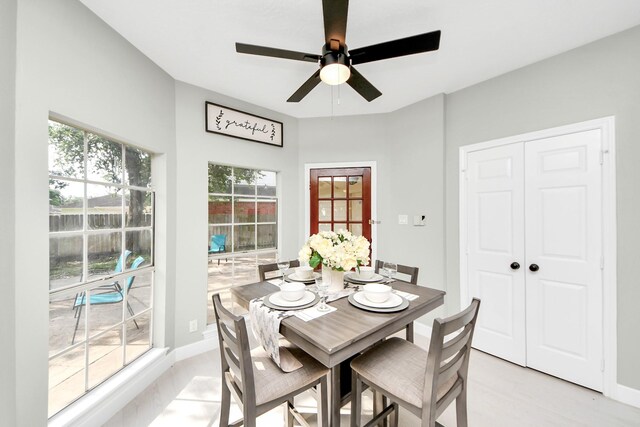 2019 Teakwood Pl, Sugar Land, TX 77478 - dining area with ceiling fan, plenty of natural light, and baseboards