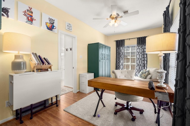 3233 Greenhead St, Katy, TX 77493 - office area with wood finished floors, ceiling fan, and baseboards