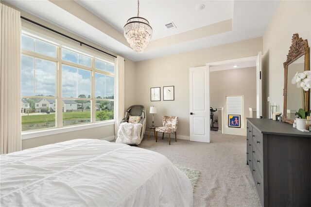 4926 Wunder Way, Houston, TX 77069 - bedroom featuring a chandelier, light colored carpet, and baseboards