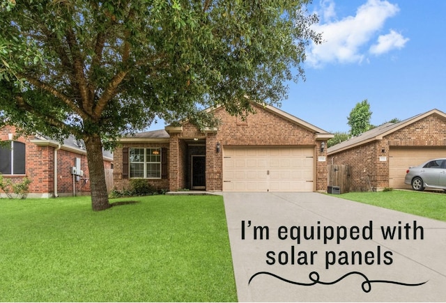 12218 Estelle Ln, Pinehurst, TX 77362 - single story home with brick siding, a front lawn, a garage, and concrete driveway