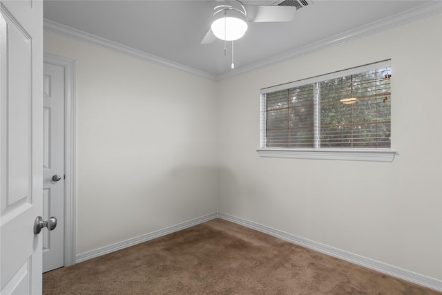 12219 W River Run Dr, Baytown, TX 77523 - empty room with carpet, ceiling fan, and ornamental molding