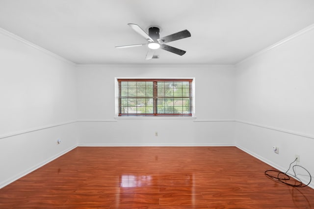 3602 Highland Lakes Dr, Kingwood, TX 77339 - empty room featuring wood finished floors, a ceiling fan, crown molding, and baseboards