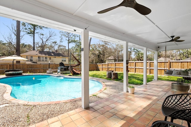 3602 Highland Lakes Dr, Kingwood, TX 77339 - view of pool with a ceiling fan and a patio