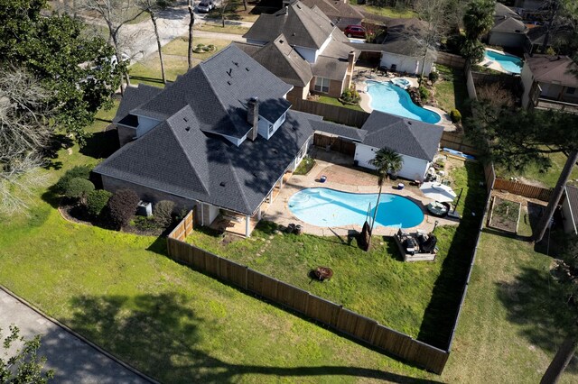 3602 Highland Lakes Dr, Kingwood, TX 77339 - aerial view of property and surrounding area featuring a pool area