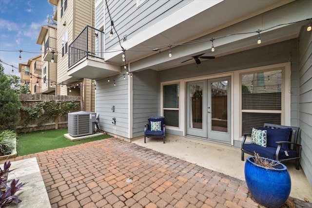6013 Kansas St Unit B, Houston, TX 77007 - view of patio with french doors, central AC unit, a balcony, and ceiling fan