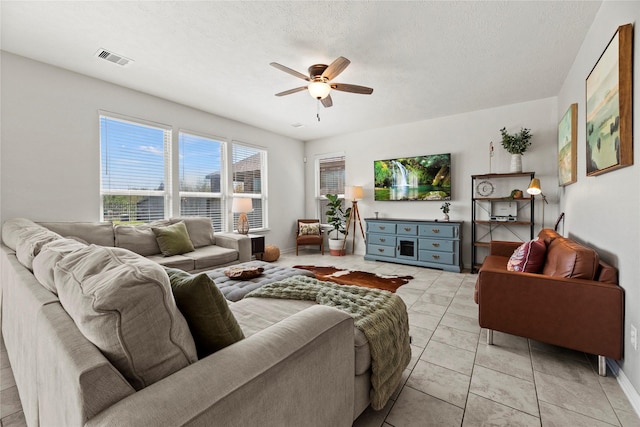 1435 Wheatley Hill Ln, Katy, TX 77494 - living area with a ceiling fan and a textured ceiling