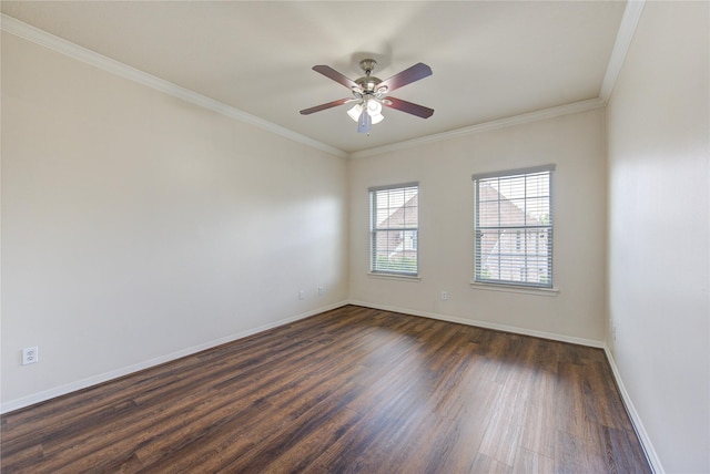 14410 Basalt Ln, Houston, TX 77077 - unfurnished room with dark wood finished floors, a ceiling fan, and ornamental molding