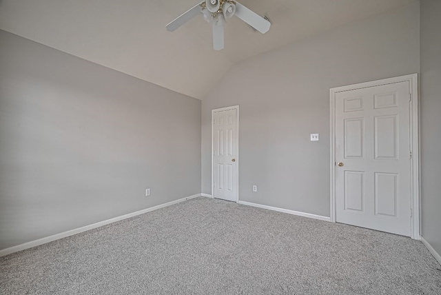 14723 Belterraza Dr, Houston, TX 77083 - carpeted empty room featuring ceiling fan, vaulted ceiling, and baseboards
