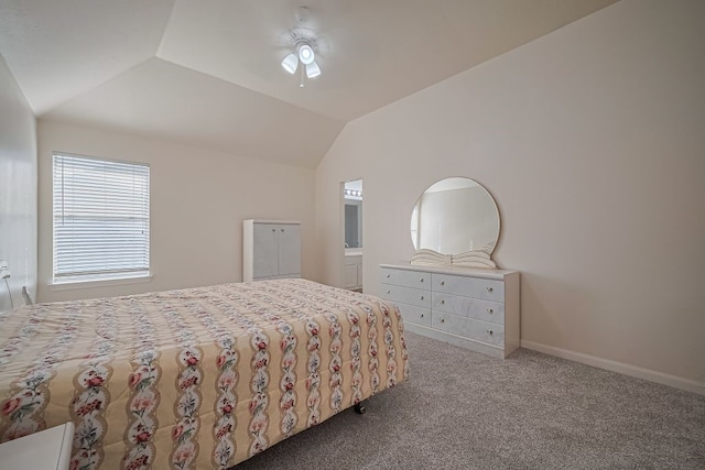 14723 Belterraza Dr, Houston, TX 77083 - carpeted bedroom featuring lofted ceiling, a ceiling fan, and baseboards