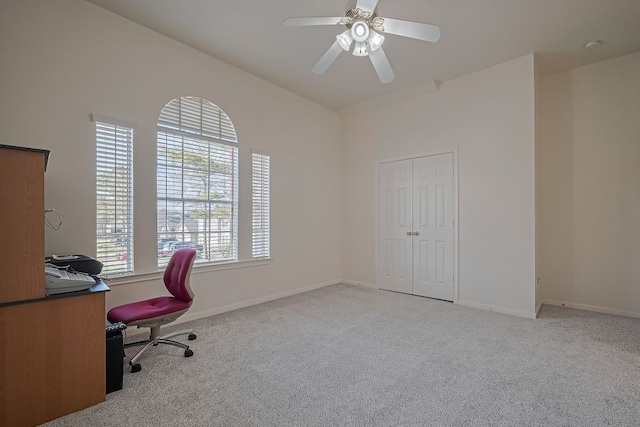 14723 Belterraza Dr, Houston, TX 77083 - office with light carpet, ceiling fan, and baseboards