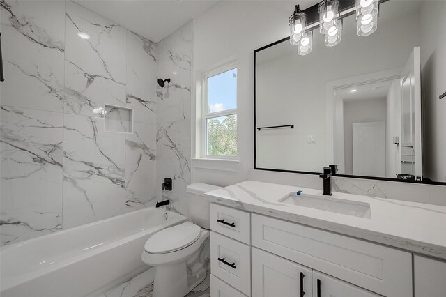 7002 Sidney St, Houston, TX 77021 - bathroom with vanity, toilet, bathtub / shower combination, and marble finish floors