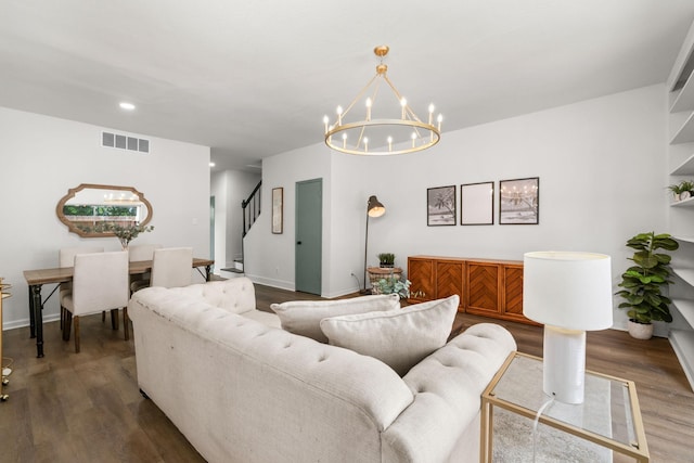 14703 Barryknoll Ln Unit 26, Houston, TX 77079 - living area with a chandelier, stairs, wood finished floors, and recessed lighting