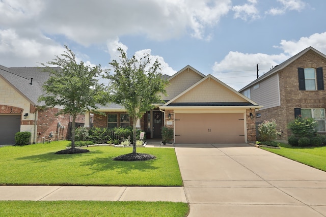 18226 Sofia Willow Way, Cypress, TX 77429 - view of front facade with an attached garage, concrete driveway, a front yard, and brick siding