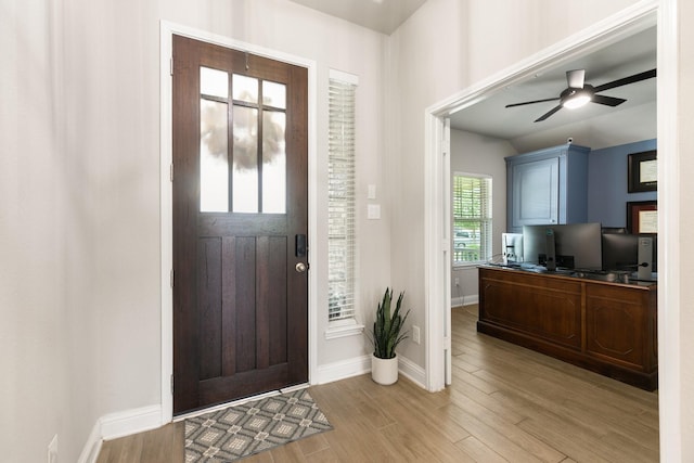 18226 Sofia Willow Way, Cypress, TX 77429 - entrance foyer with light wood-style floors and a ceiling fan