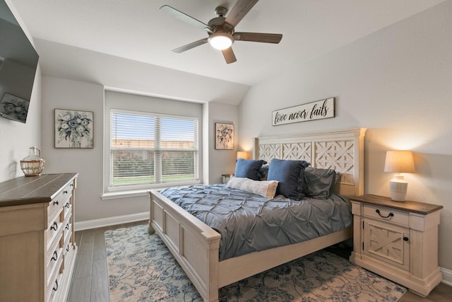 18226 Sofia Willow Way, Cypress, TX 77429 - bedroom with wood finished floors, a ceiling fan, and lofted ceiling