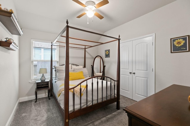 18226 Sofia Willow Way, Cypress, TX 77429 - bedroom with dark carpet, a closet, and a ceiling fan