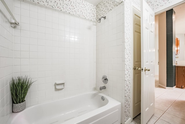 2001 Navajo Dr, Deer Park, TX 77536 - bathroom with vanity, tile patterned floors, and bathing tub / shower combination