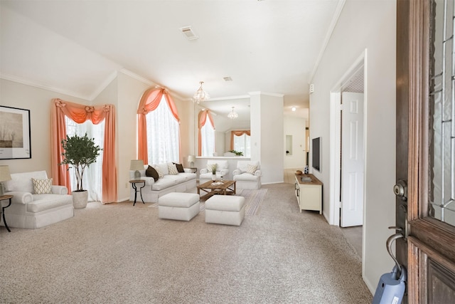 2001 Navajo Dr, Deer Park, TX 77536 - carpeted living area featuring ornamental molding