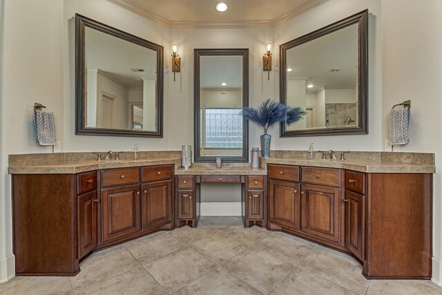 9814 Cape Breeze Dr, Houston, TX 77070 - bathroom featuring vanity, ornamental molding, and tile patterned floors