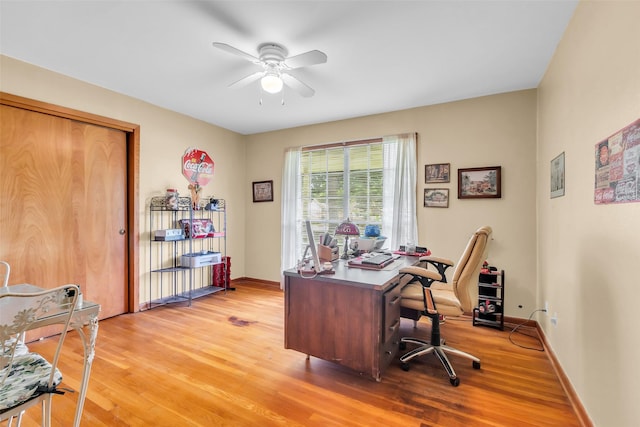 410 Azalea Dr, Baytown, TX 77520 - office with ceiling fan and light wood-style floors