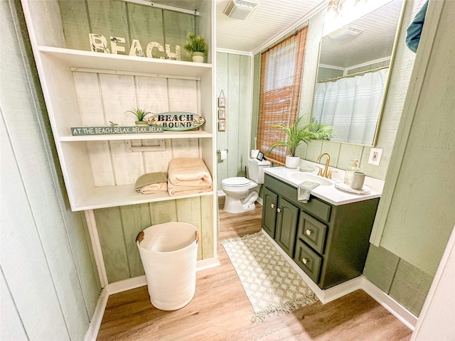 1032 N Selwyn Rd, Crystal Beach, TX 77650 - bathroom with wood finished floors, toilet, and vanity