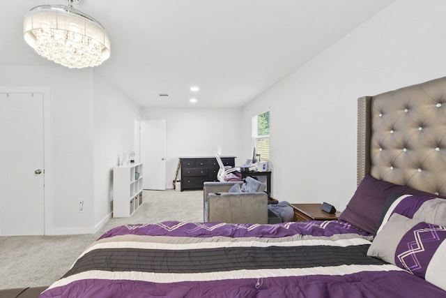 17907 Wolf Hollow Dr, Houston, TX 77084 - bedroom with carpet floors, a chandelier, and baseboards