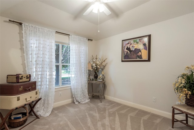 1511 Ashley Ct, Tomball, TX 77375 - sitting room with baseboards, ceiling fan, and light colored carpet