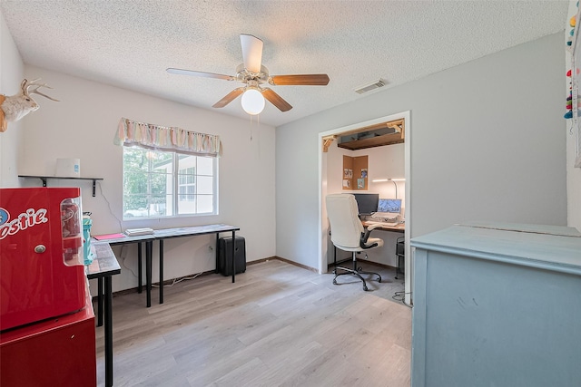 200 Little Pine Valley Rd, Cleveland, TX 77328 - office with light wood finished floors, ceiling fan, and a textured ceiling