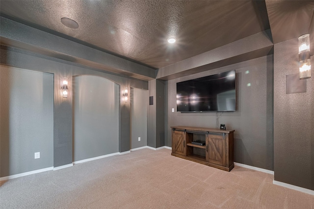 25203 Azel Shore Ct, Porter, TX 77365 - home theater room featuring light colored carpet and a textured ceiling