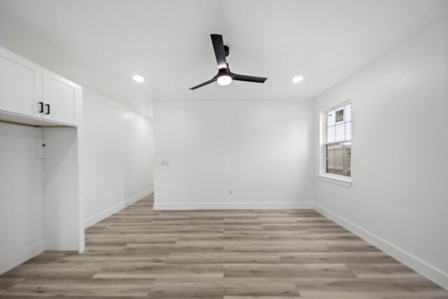 8209 Richland St A/B, Unit A/B Houston, TX 77028 - unfurnished living room featuring ceiling fan, recessed lighting, light wood-style floors, and baseboards